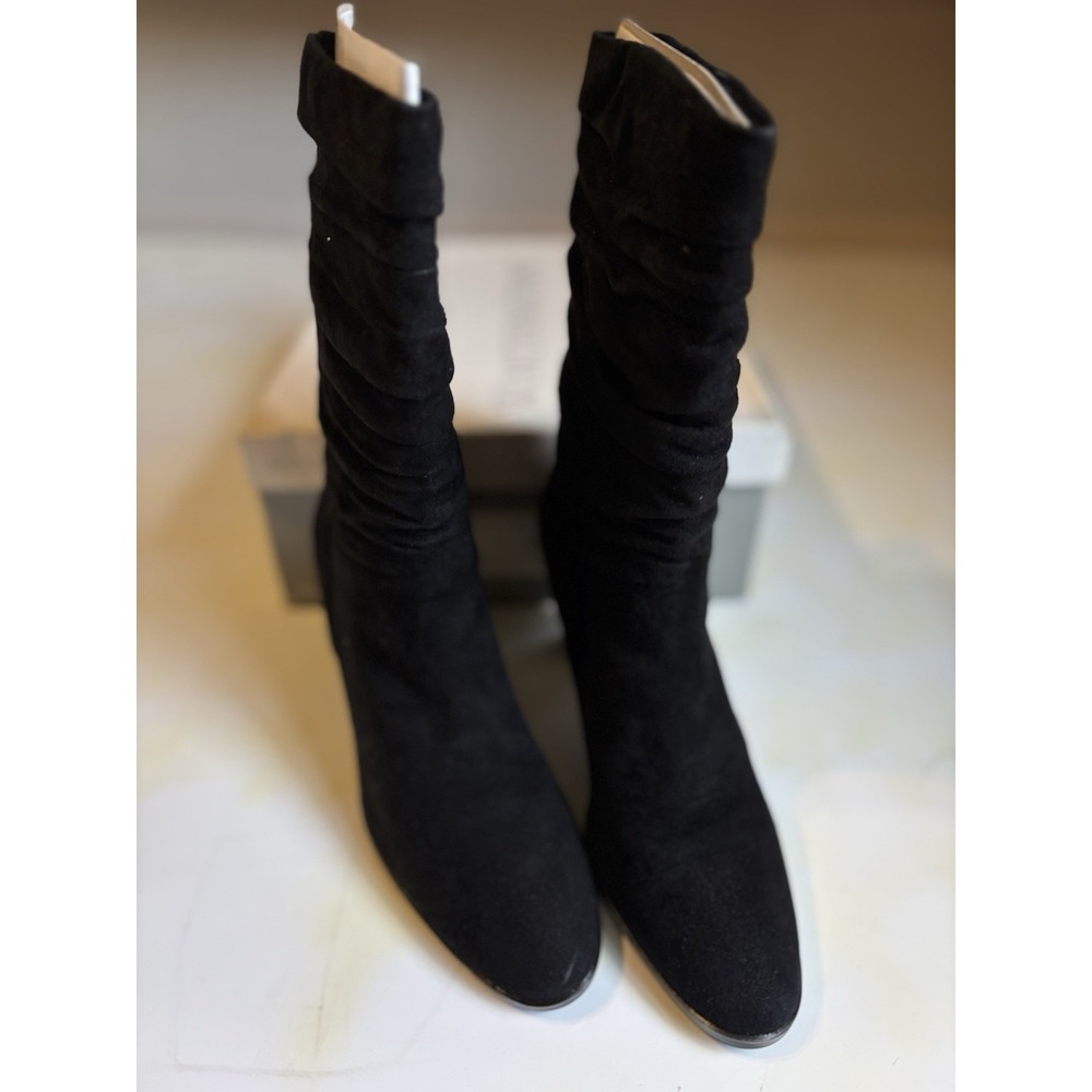 Worthington Tall Black‎ Suede Leather Boots Side Zip Heel Size 7.5M Pointed Toe - Picture 2 of 9